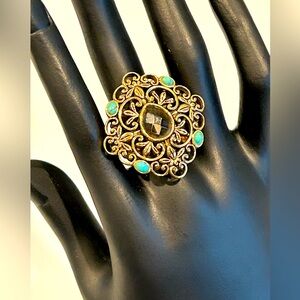 Vintage Barse Turquoise & Amethyst Bronze Ring          Size 7